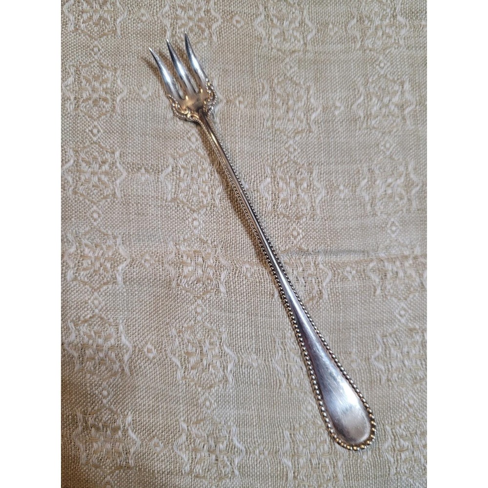 Antique Victorian Sterling Silver 3-Prong‎ Cocktail/Dessert Fork Beaded Edge